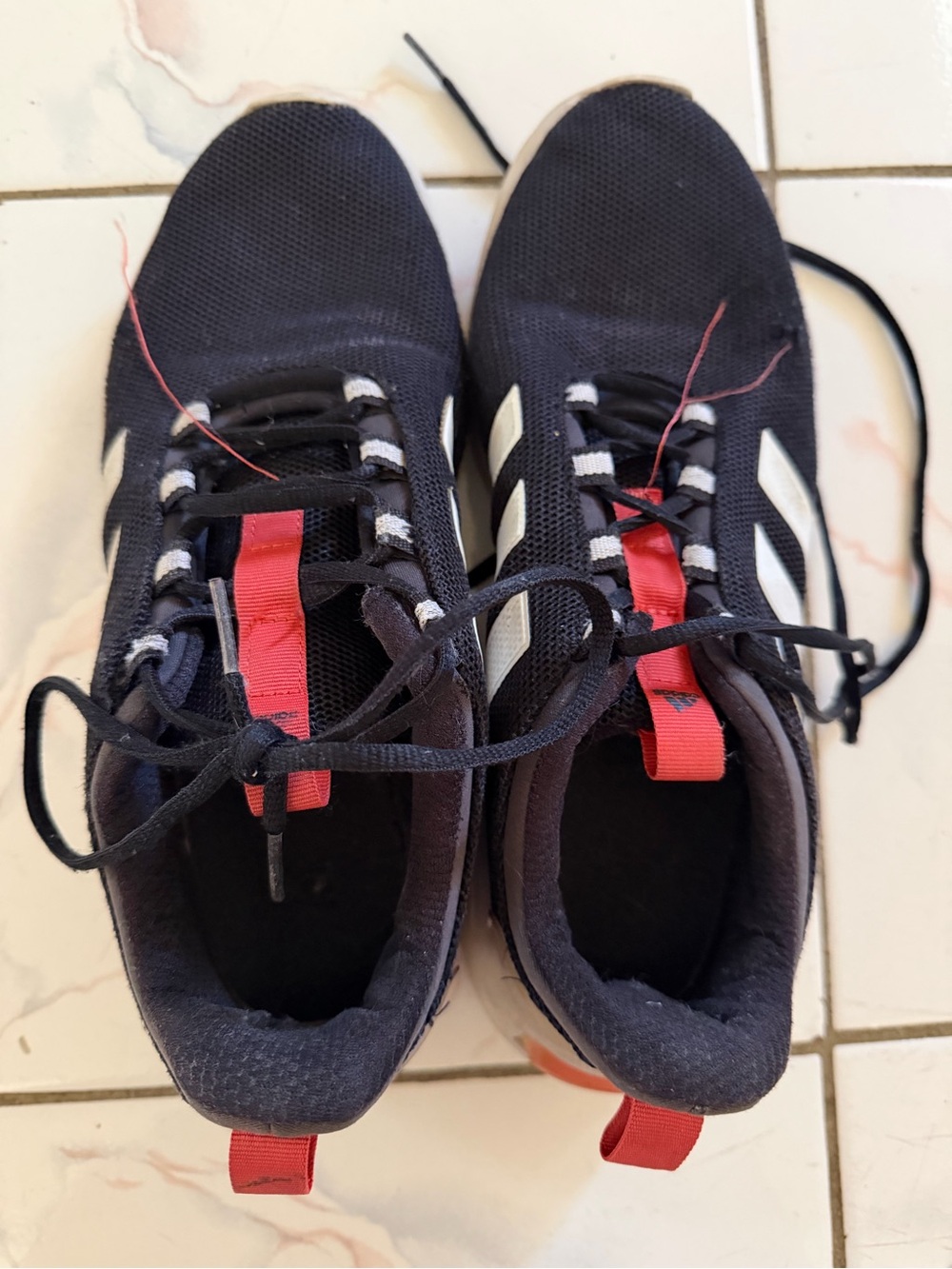 adidas Navy Black Sneakers with White Stripes and Red Pull Tabs